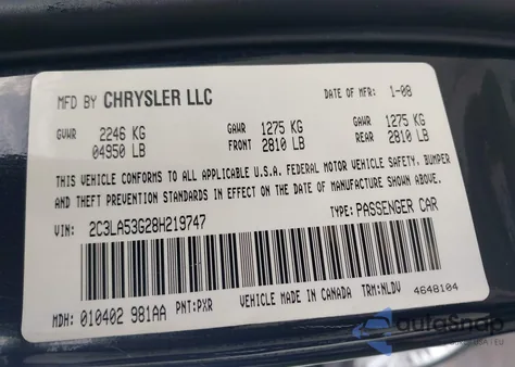 2008 Chrysler 300 Touring from USA, damaged, VIN 2C3LA53G28H219747